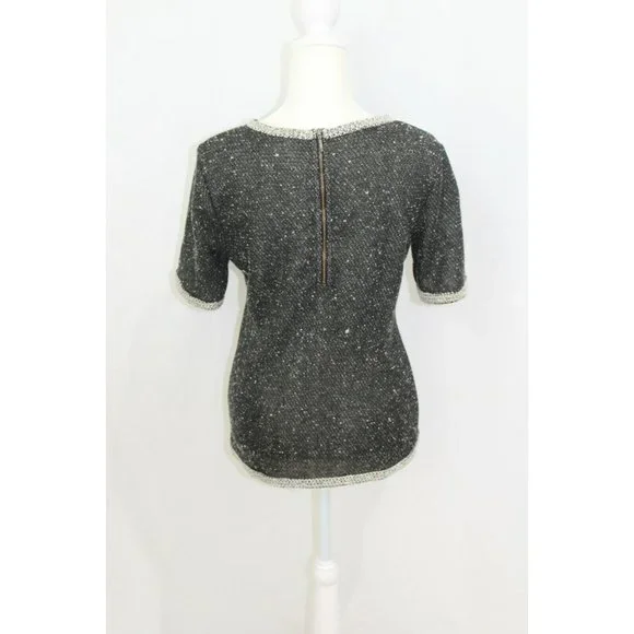 CAbi Womens Style 542 Black Grey Tweed Coco Shell Short Sleeve Sweater S - Picture 5 of 6
